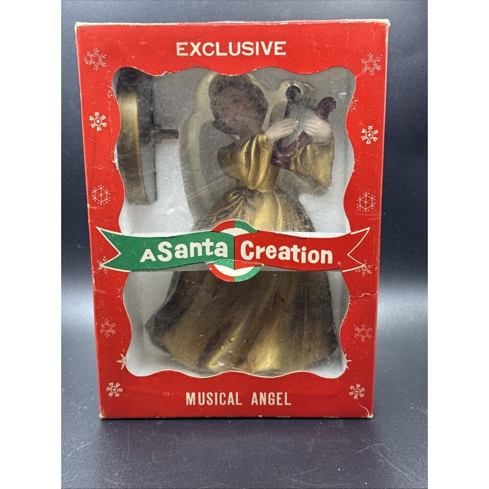Vintage Santa Creation Angel Music Box Berman & Anderson Japan Silent Night Gold